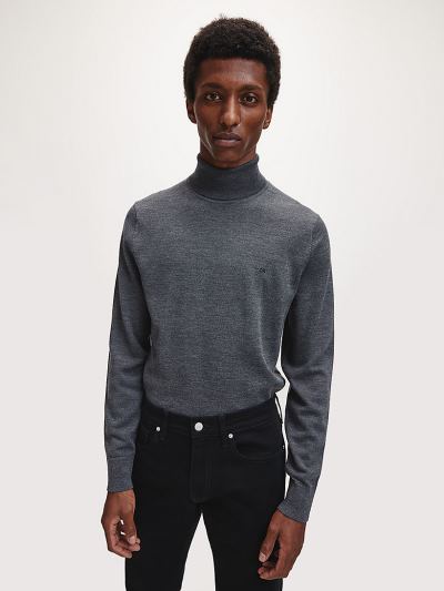 Calvin Klein Ruhák HU663101 | Calvin Klein Superior Wool Turtleneck Férfi Pulóver Sötét Szürke